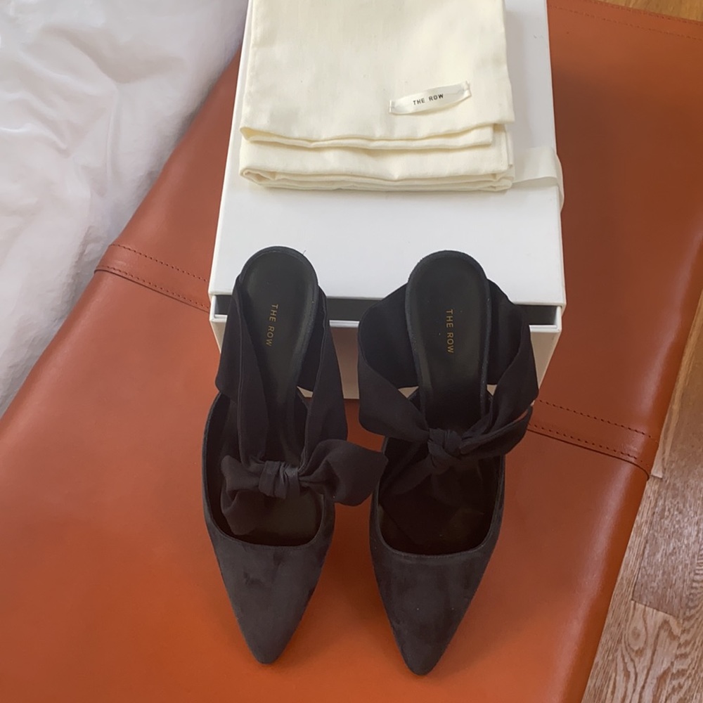 The Row - Coco Suede and Satin Mules